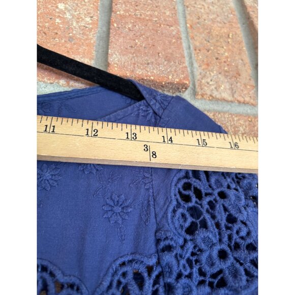 Anne Fontaine Evita Navy Blue Cotton Lace 3/4 Sleeve Blouse Embroidered Design - Picture 8 of 11